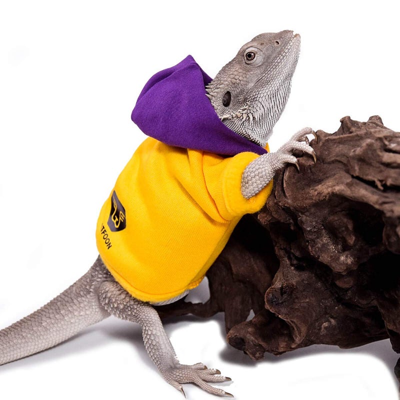 WATFOON Lizard Clothes Bearded Dragon Sweater Winter Hoodies Warm Coat Soft Touching for Leopard Reptile Gecko Anole Amphibians Apparel Cold Weather (M, Purple/Yellow) - Image 3
